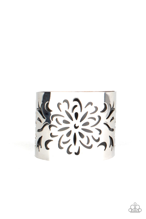 Get Your Bloom On-Black Cuff Bracelet-Leather-Paparazzi Accessories.