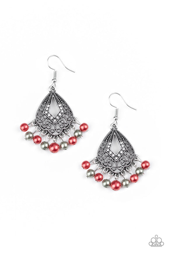 Gracefully Gatsby-Multi Earring-Red-Paparazzi Accessories.