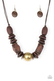 Grand Turks Getaway-Brass Necklace-Brown-Wood-Paparazzi Accessories.