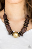 Grand Turks Getaway-Brass Necklace-Brown-Wood-Paparazzi Accessories.