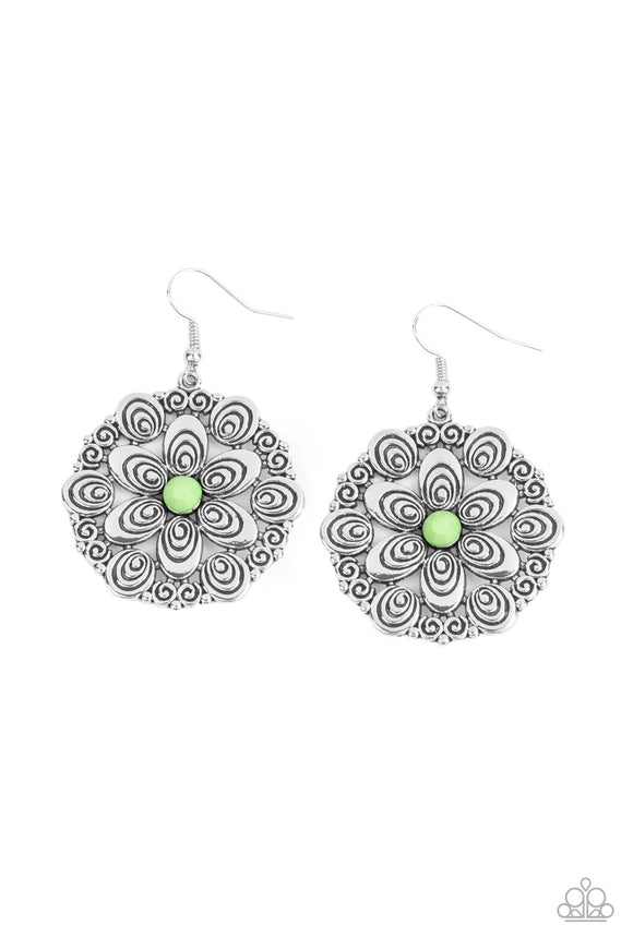 Grove Groove-Green Earring-Paparazzi Accessories.