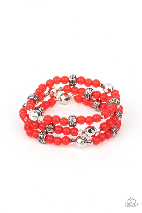 Here To STAYCATION-Red Stretch Bracelet-Paparazzi Accessories.