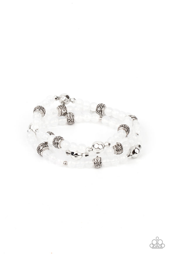 Here To STAYCATION-White Stretch Bracelet-Paparazzi Accessories.