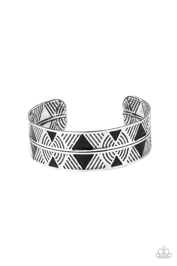 Hidden Glyphs-Black Cuff Bracelet-Paparazzi Accessories.