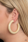 I WOOD Walk 500 Miles-White Hoop Earring-Wood-Paparazzi Accessories.