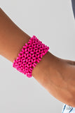 Island Expression-Pink Stretch Bracelet-Wood-Paparazzi Accessories.