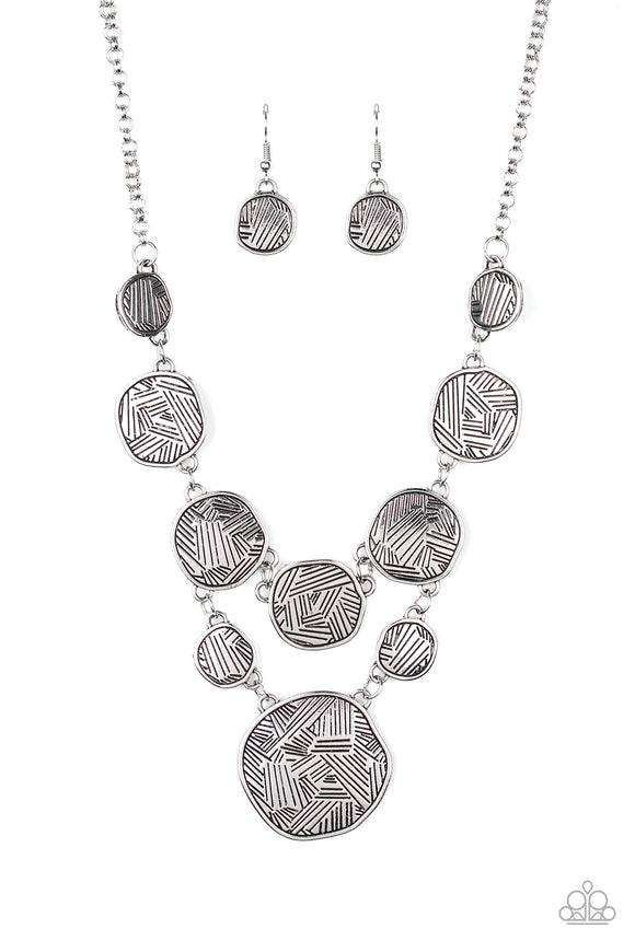 Metallic Patchwork-Silver Necklace-Paparazzi Accessories.