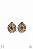 Flowering Dazzle-Brass Clip-On Earring-Brown-Paparazzi Accessories.