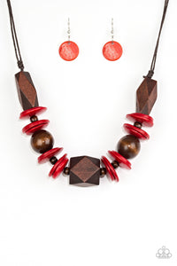 Pacific Paradise-Red Necklace-Wood-Paparazzi Accessories.