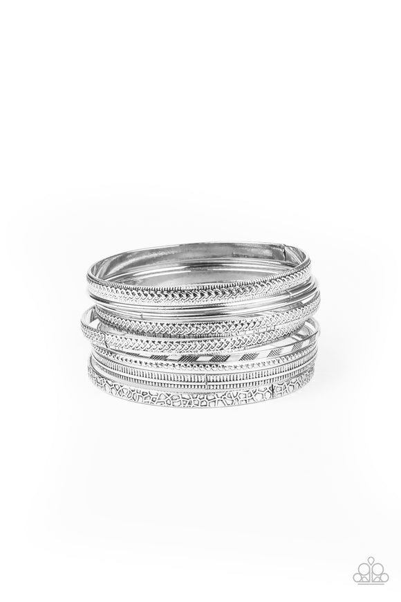 Relics On Repeat-Silver Bangle Bracelet-Paparazzi Accessories.