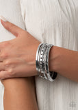 Revved Up Rhinestones-Silver Bangle Bracelet-Paparazzi Accessories.
