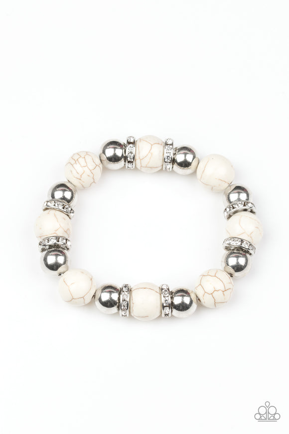 Ruling Class Radiance-White Stretch Bracelet-Paparazzi Accessories.