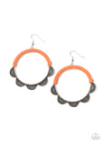 Tambourine Trend-Orange Earring-Paparazzi Accessories.