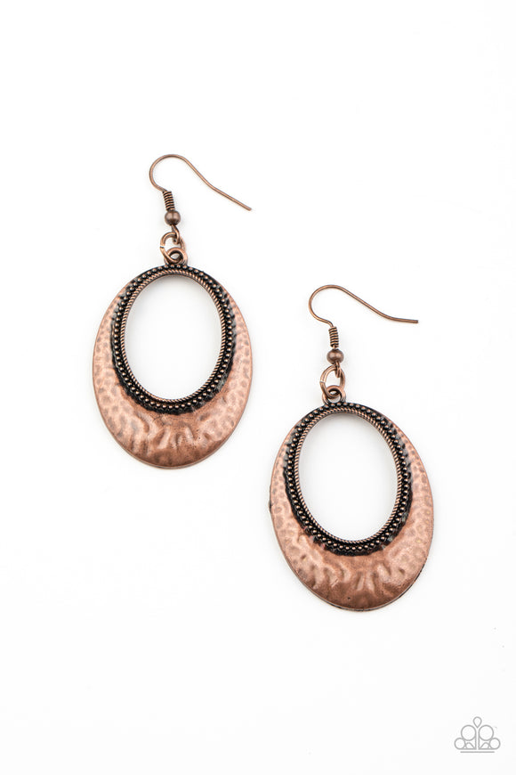 Tempest Texture-Copper Earring-Paparazzi Accessories.