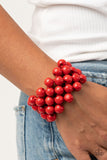 Tiki Tropicana-Red Stretch Bracelet-Wood-Paparazzi Accessories.
