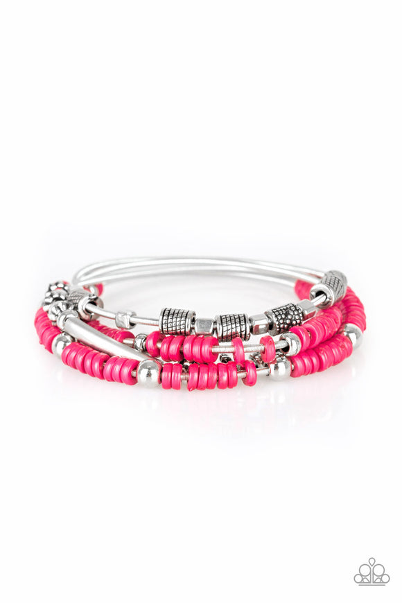 Tribal Spunk-Pink Stretch Bracelet-Paparazzi Accessories.