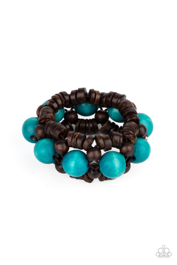 Tropical Temptations-Blue Stretch Bracelet-Wood-Paparazzi Accessories.